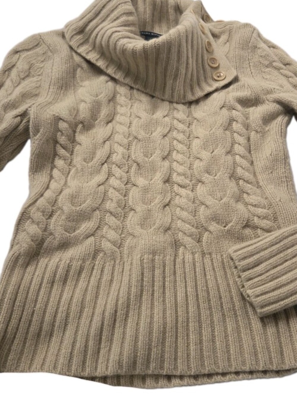 Banana Republic M Beige Cable Knit Turtleneck Sweater with Button Detail